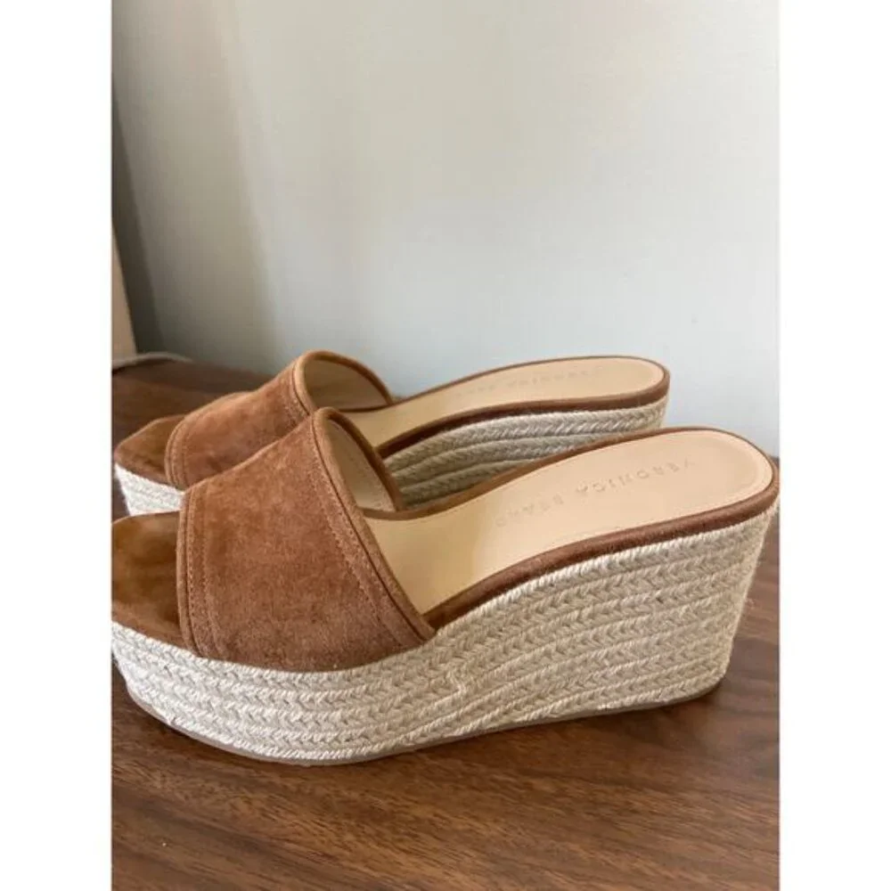 NEW Veronica Beard Gable Suede Platform Wedge Espadrille Cushion Sandals Size:7M